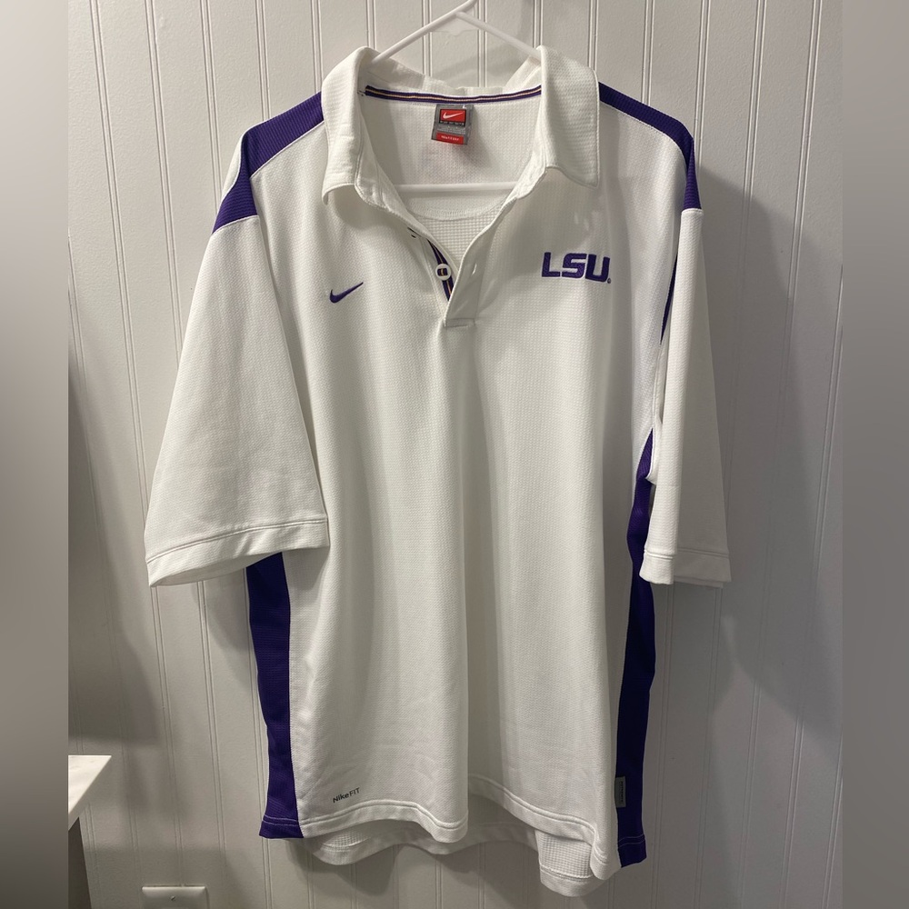 Nike White and Purple LSU Performance Polo